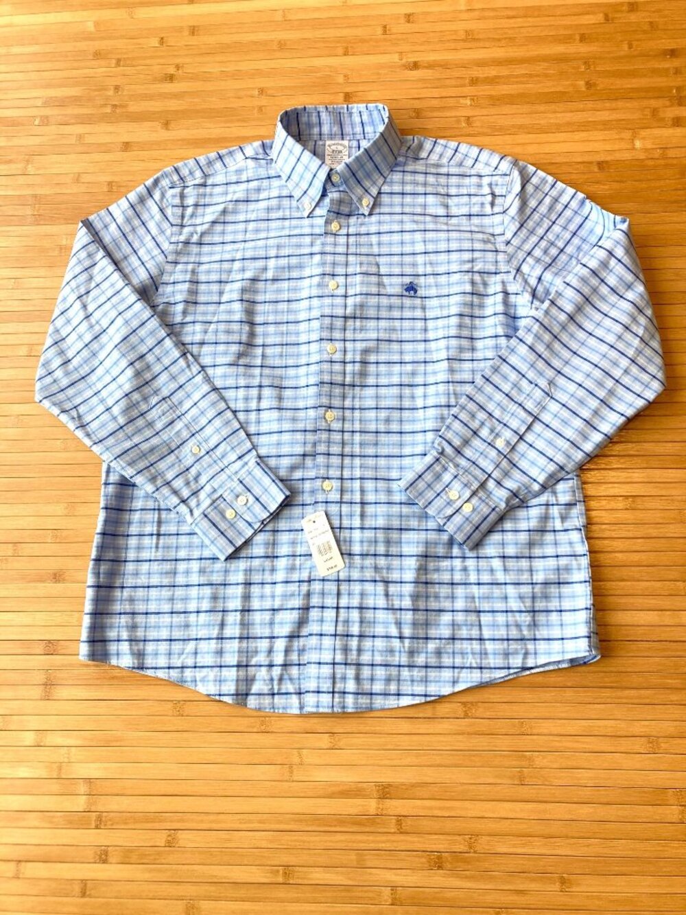 Brooks Brothers Regular Fit Stretch Oxford Polo Button Down Shirt Large Blue NWT